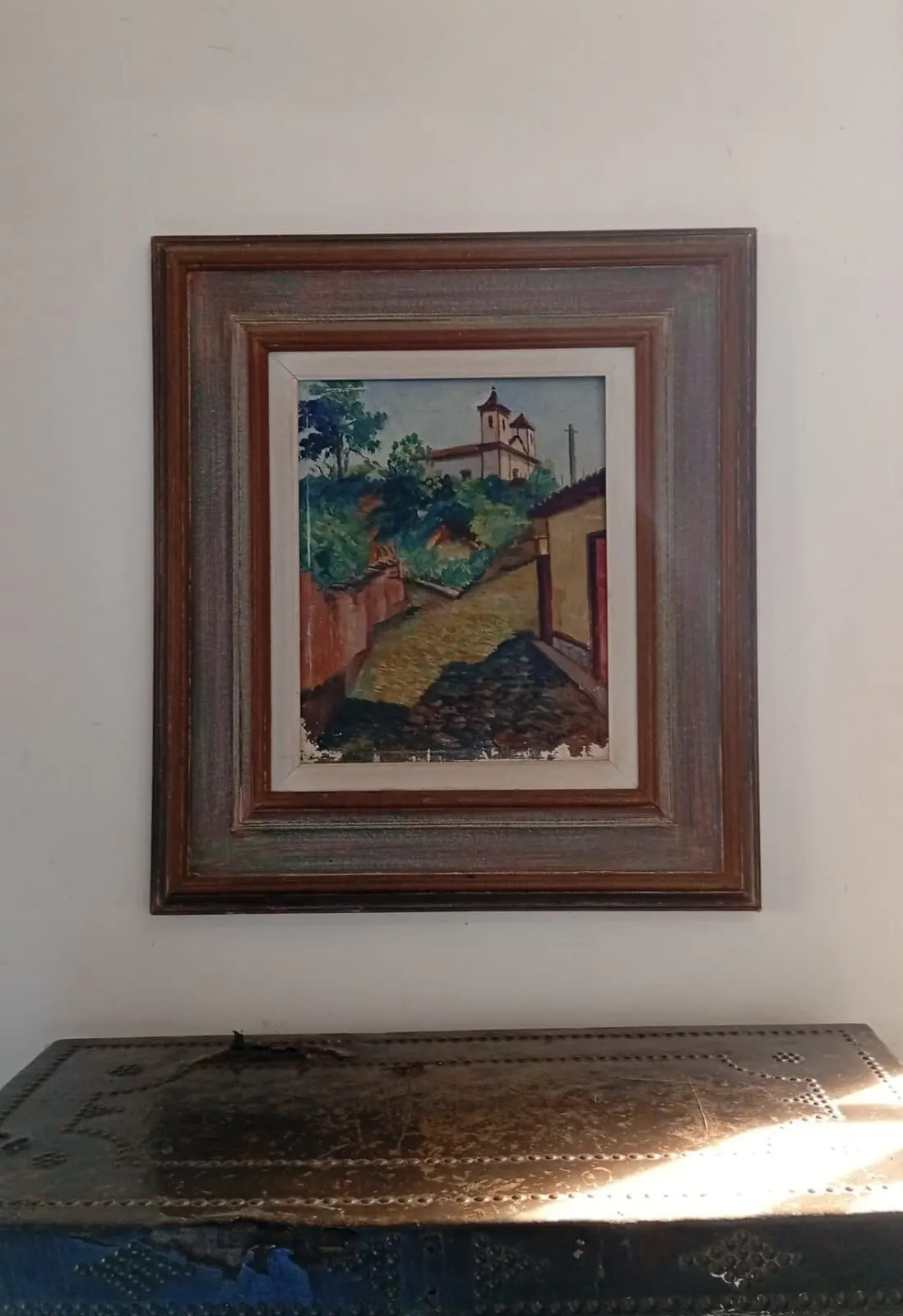 Pintura a óleo de igreja barroca em moldura clássica